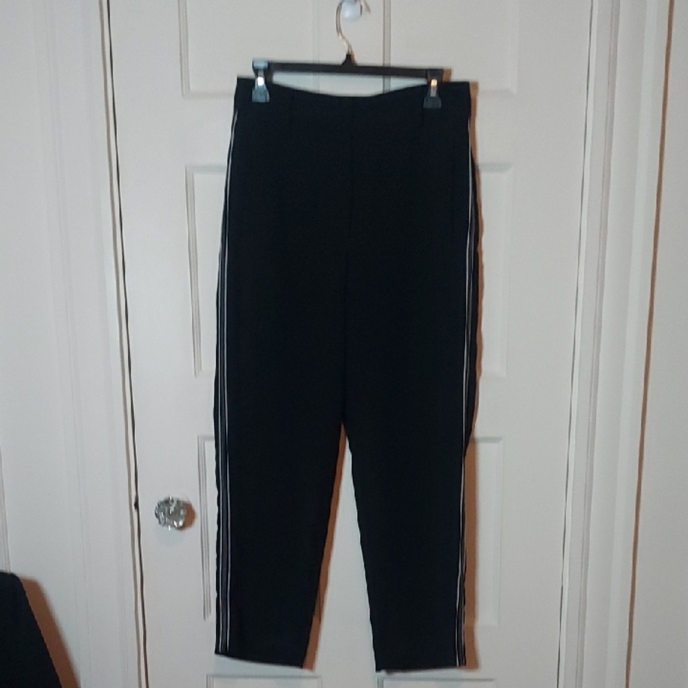 Aritzia Wilfred Black Crepe Pants White Stripes Size 10